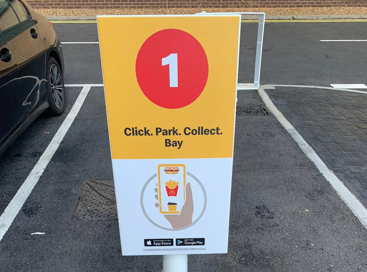 mcdonalds click, park and collect sign